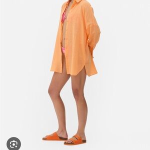 Orange Button-Up Swim Cover-Up